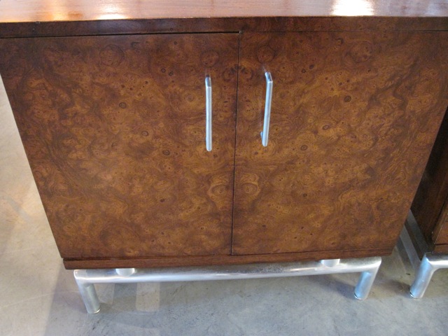 Burl Wood & Brushed Aluminum End/Bed Tables