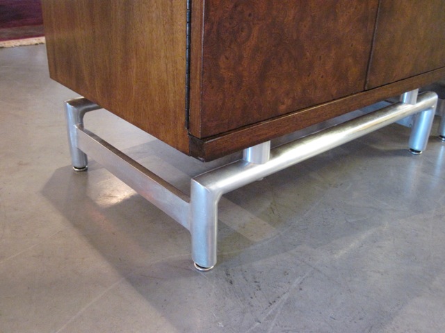 Burl Wood & Brushed Aluminum End/Bed Tables