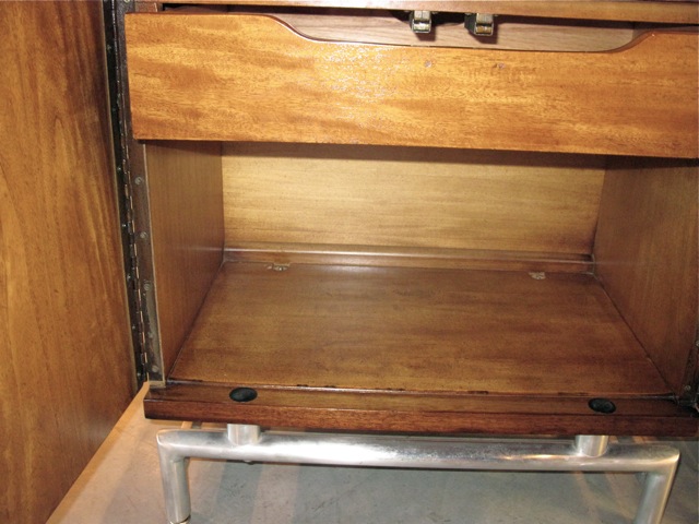 Burl Wood & Brushed Aluminum End/Bed Tables