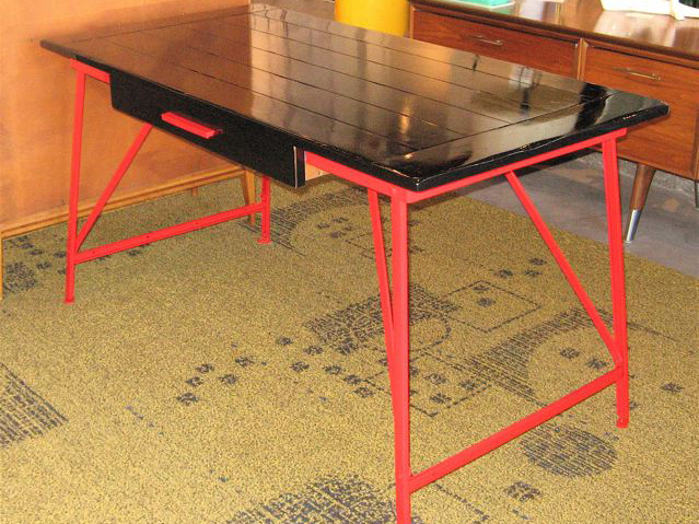 Lacquered Wood and Steel Desk 