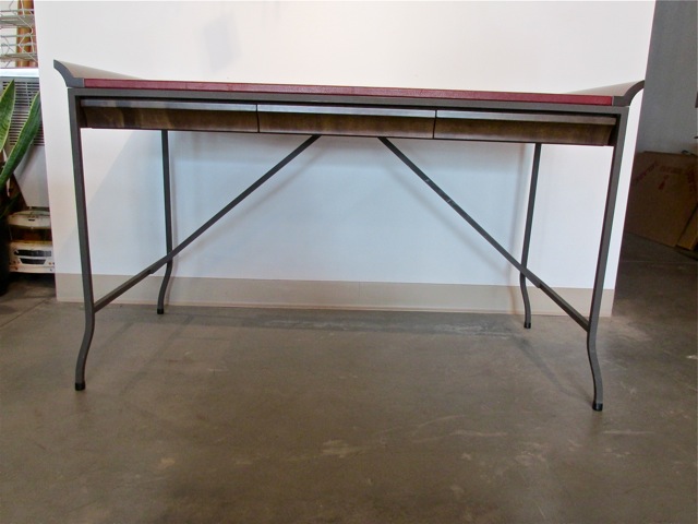 Italian Campaign Style Leather, Wood & Metal Desk
