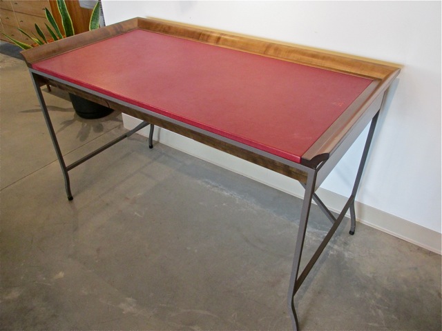 Italian Campaign Style Leather, Wood & Metal Desk