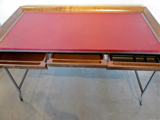 Italian Campaign Style Leather, Wood & Metal Desk