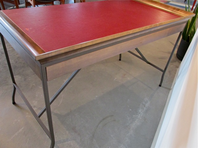 Italian Campaign Style Leather, Wood & Metal Desk