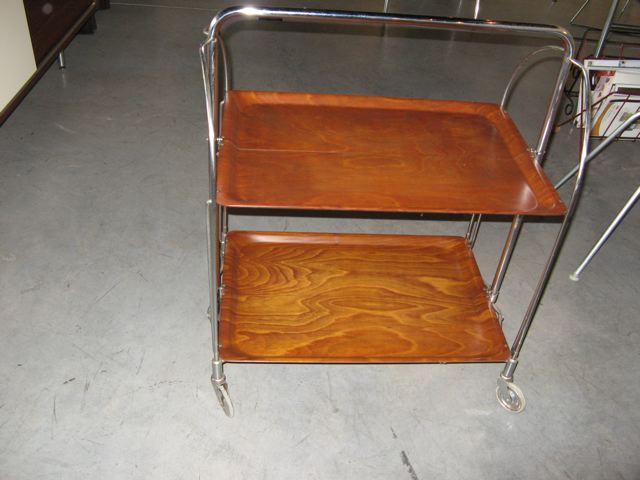 German Wood & Chrome Bar Cart 