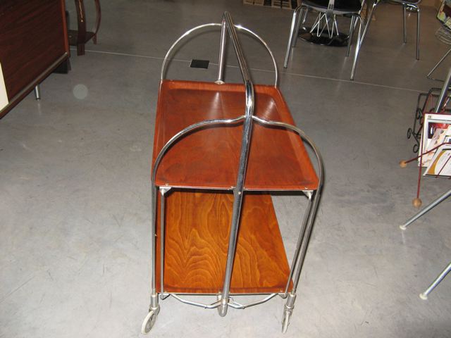 German Wood & Chrome Bar Cart 
