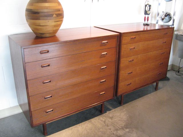 Pair of Solid Teak Five Drawer Casepieces 