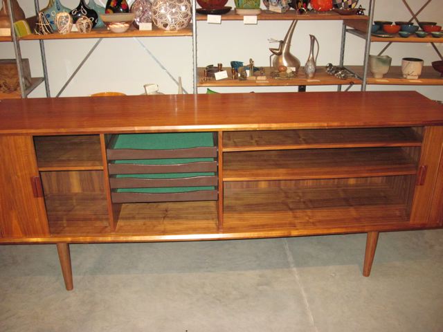Teak Tambour Door Credenza 