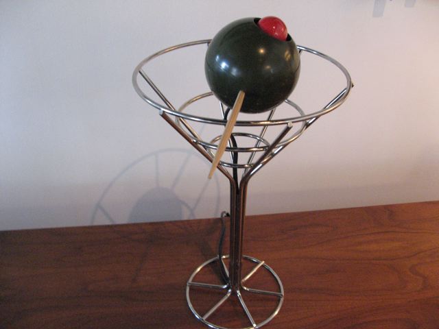 Chrome Martini Glass & Olive Table Light