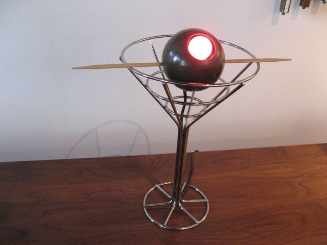Chrome Martini Glass & Olive Table Light