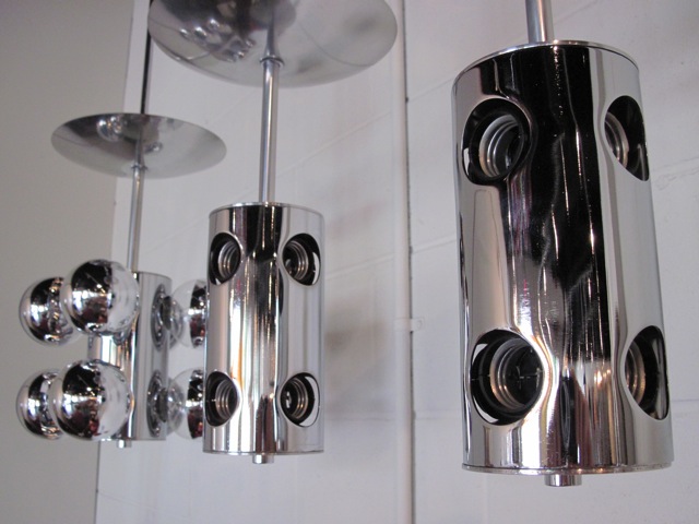 Lightolier Eight Arm Chrome Pendants
