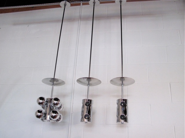 Lightolier Eight Arm Chrome Pendants