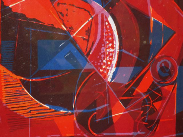 Hawkins'  Fruit On A Table  Abstract/ Cubist Serigraph