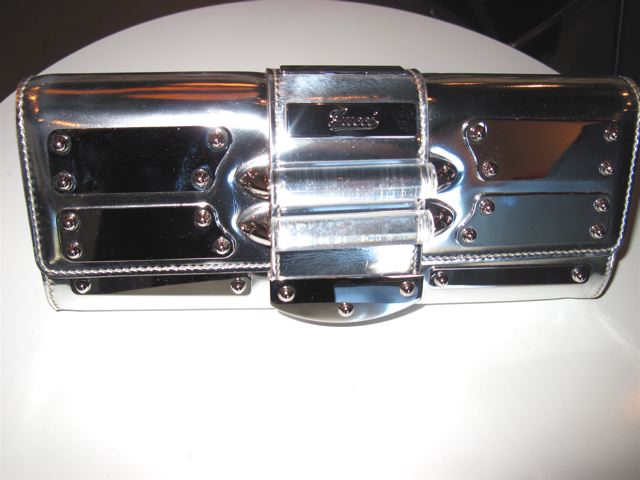 Gucci Silver Leather, Metal & Lucite Evening Bag