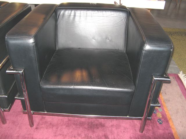 Two Le Corbusier Style Leather Lounge Chairs 