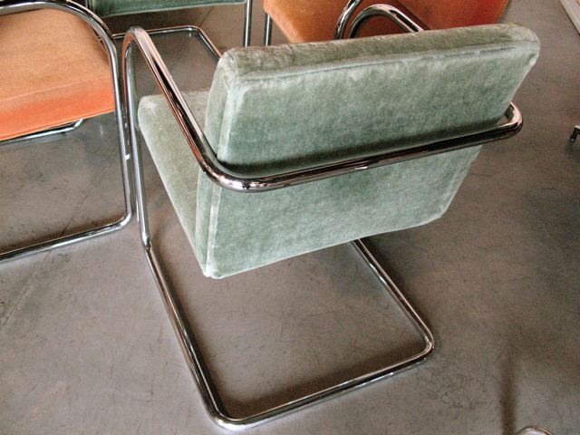 Four Milo Baughman Mohair & Chrome Chairs 