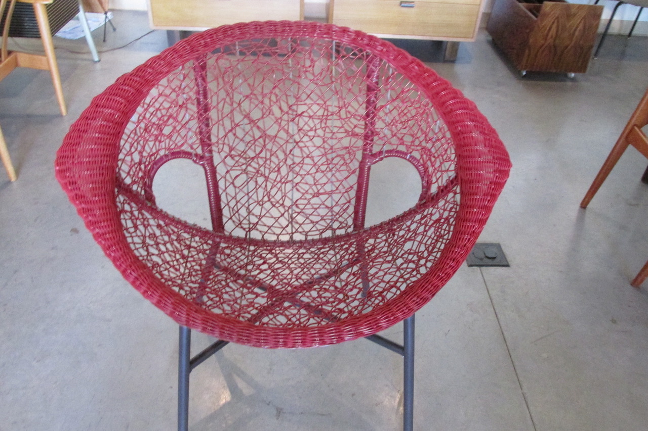 Mid Century Woven Vinyl Scoop Lounge Chairs