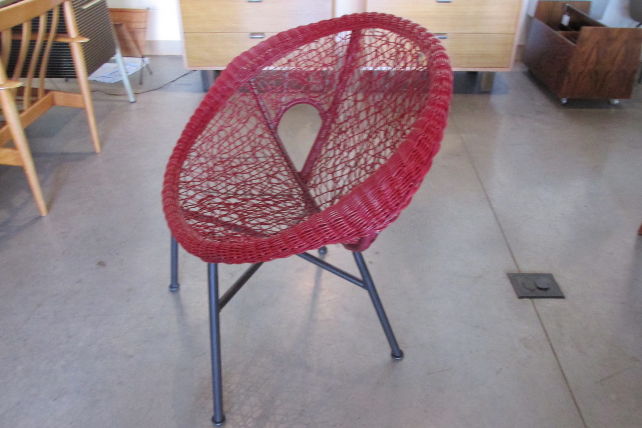 Mid Century Woven Vinyl Scoop Lounge Chairs