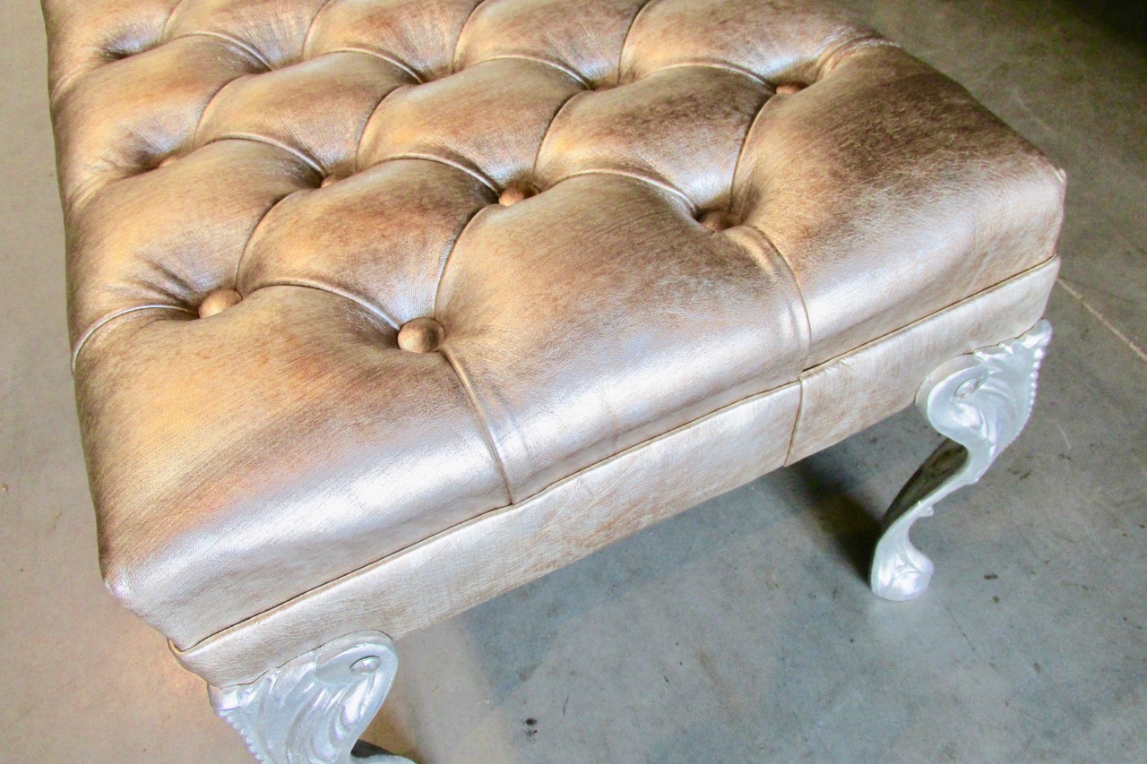 <em>Hollywood Regency</em> Tufted Leather Bench