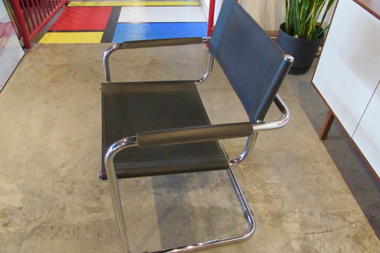 Mart Stam Black Leather Arm Chairs
