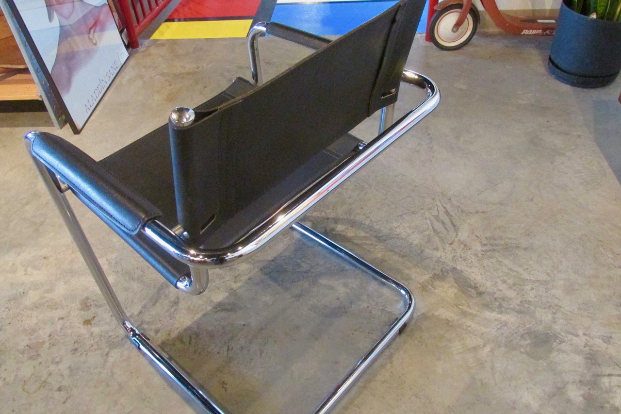 Mart Stam Black Leather Arm Chairs