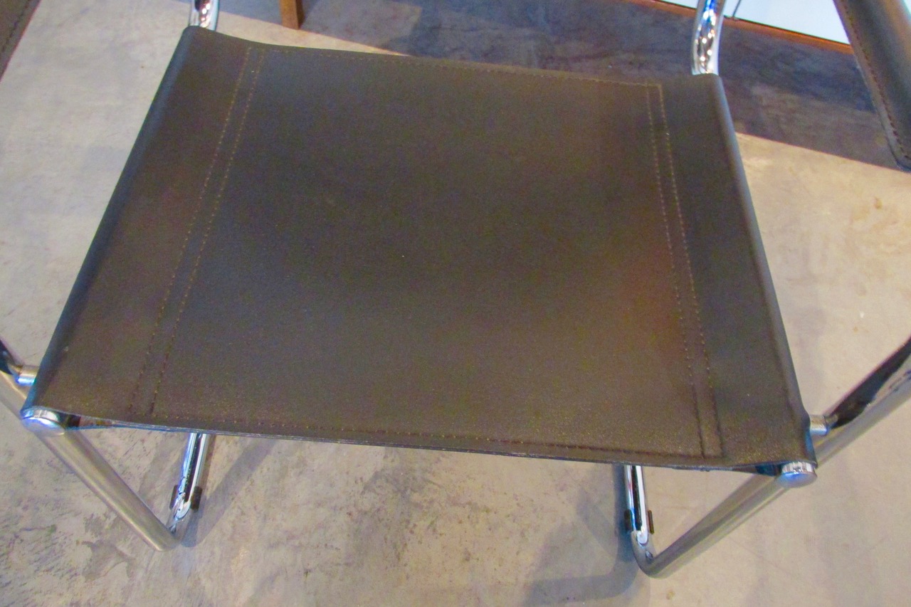 Mart Stam Black Leather Arm Chairs