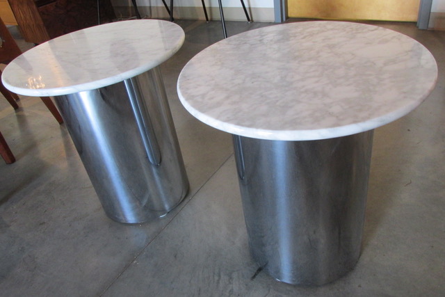Italian Marble & Chrome End Tables