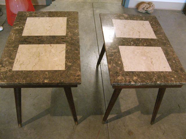 Two Marble and Wood Occasional Tables 